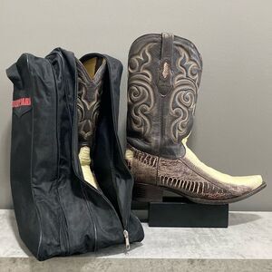 White and Brown Western Cowboy Boots with Intricate Stitching